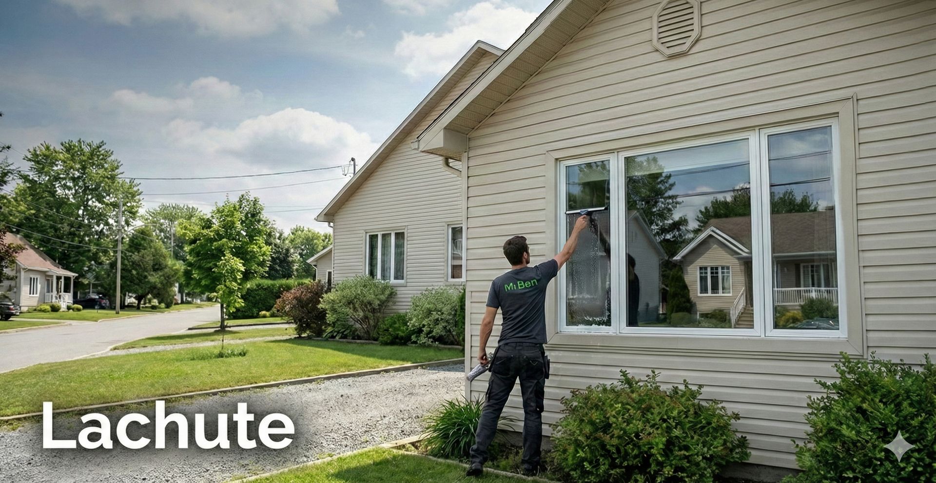 Before-and-after window cleaning on a residential home in Lachute