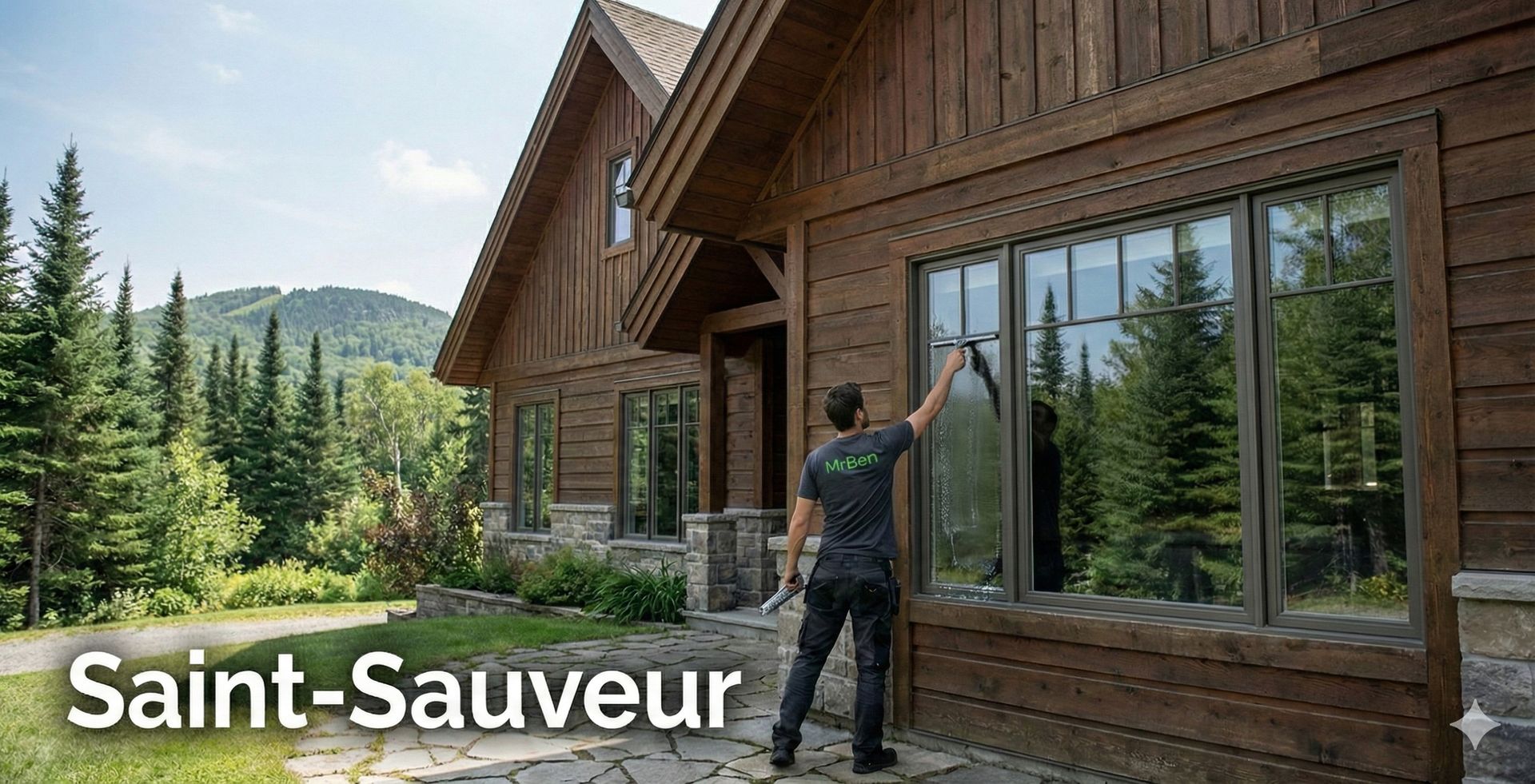 Vitres extérieures propres sur une maison à Saint-Sauveur